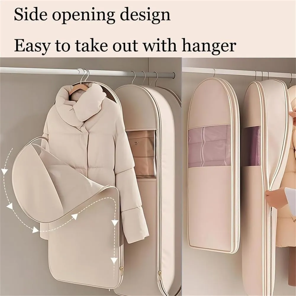 Space Saving Hanging Garment Bag with Self Compression Zippe, 2025 New Space Saver Closet Organizers, Dust Cover Clothes Bags for Down Coat for Closet Storage (1pcs Pink, Small)