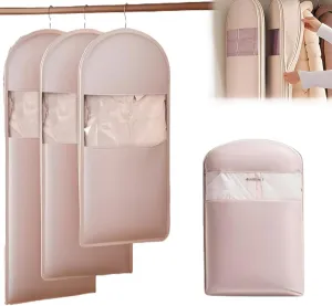Space Saving Hanging Garment Bag with Self Compression Zipper,3PCS Space Saver Closet Organizers,Dust Cover Clothes Bags for Down Coat for Moving or Storaging Clothes from Wrinkles (Pink, S)