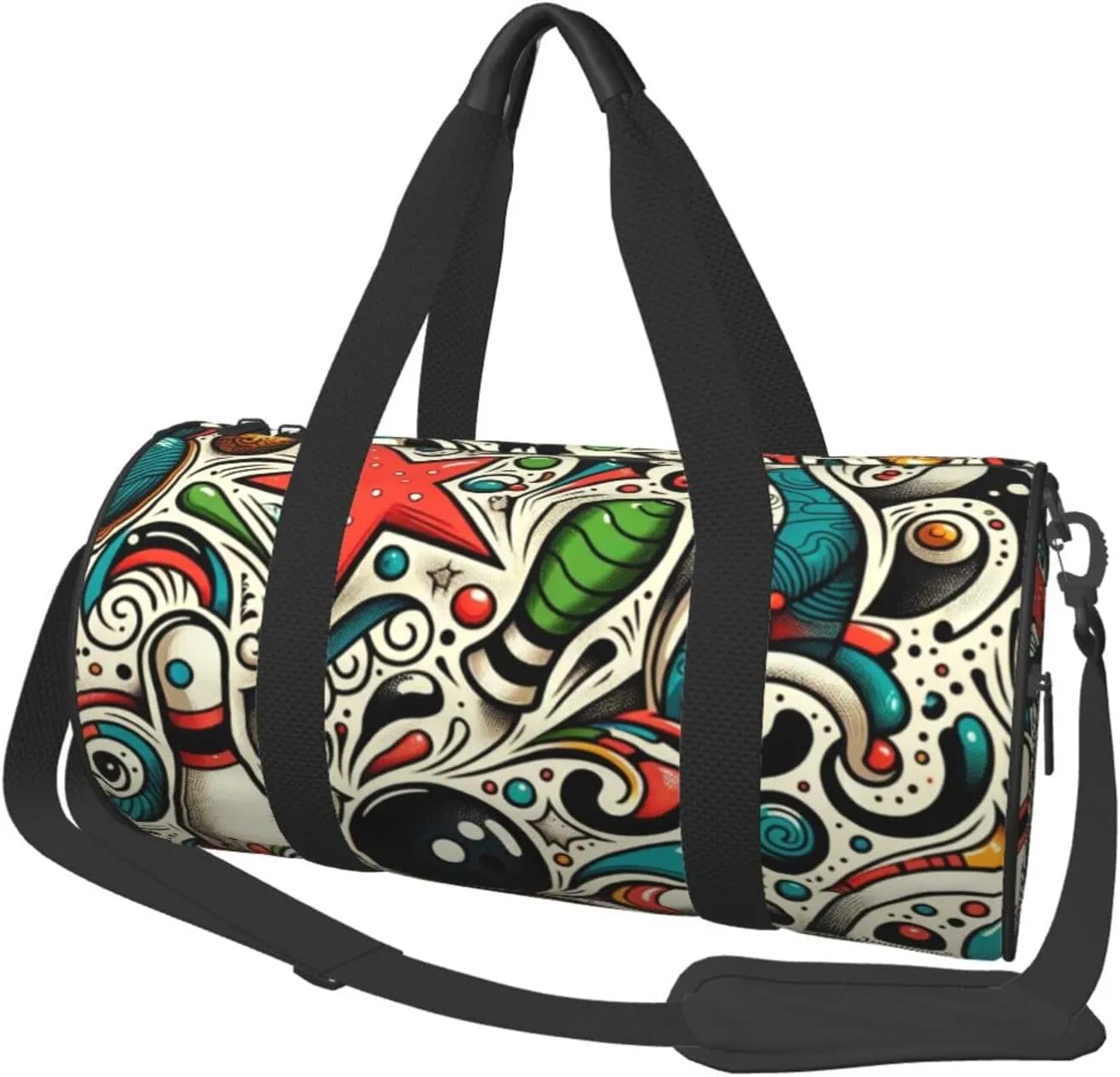Sports Duffel Bag Abstract-Bowling-Doodles Foldable Travel Tote Bag Weekender Sleepover Carry On Bag