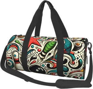 Sports Duffel Bag Abstract-Bowling-Doodles Foldable Travel Tote Bag Weekender Sleepover Carry On Bag