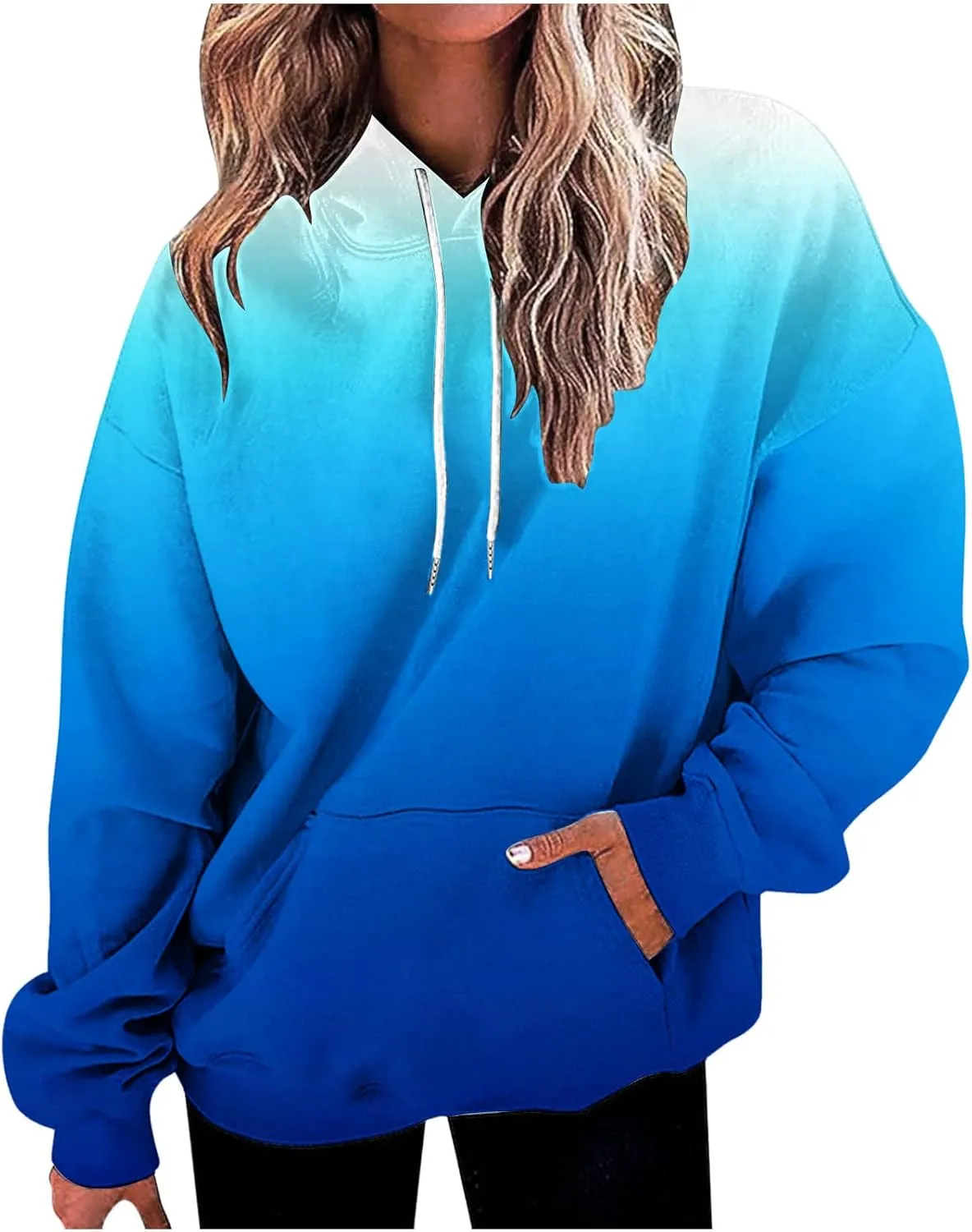 Stessotudo Womens Hoodies 2023 Casual Gradient Long Sleeve Oversized Sweatshirts Pocketed Aesthetic Fashion Pullover Tops