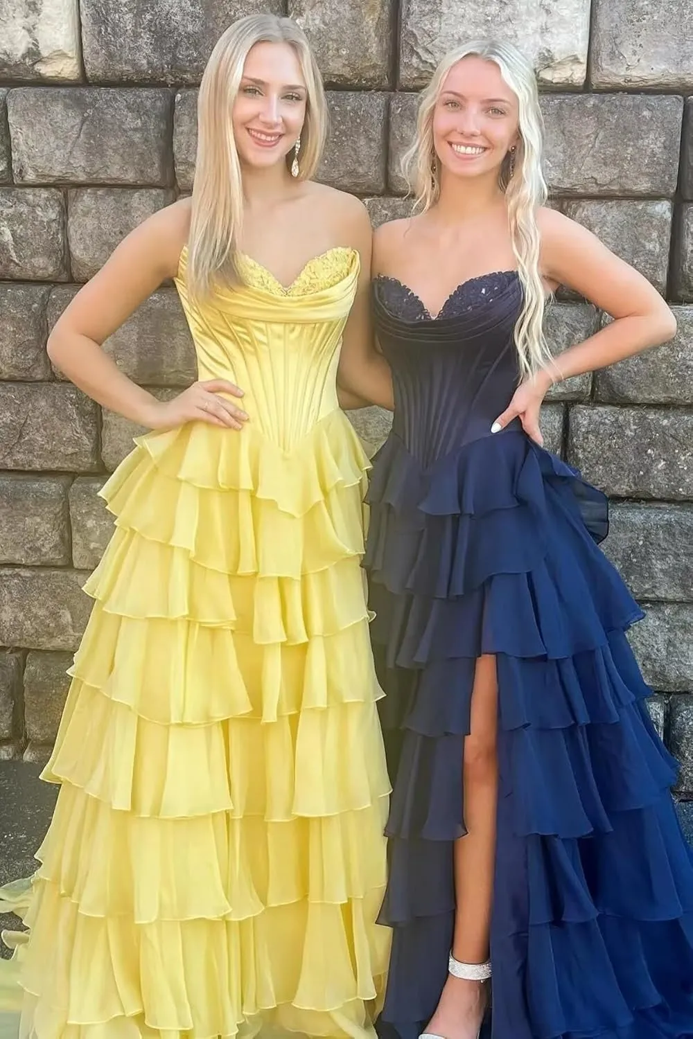 Strapless Long Prom Dresses for Women 2025 Corset Tiered Ruffle Formal Evening Gowns with Slit