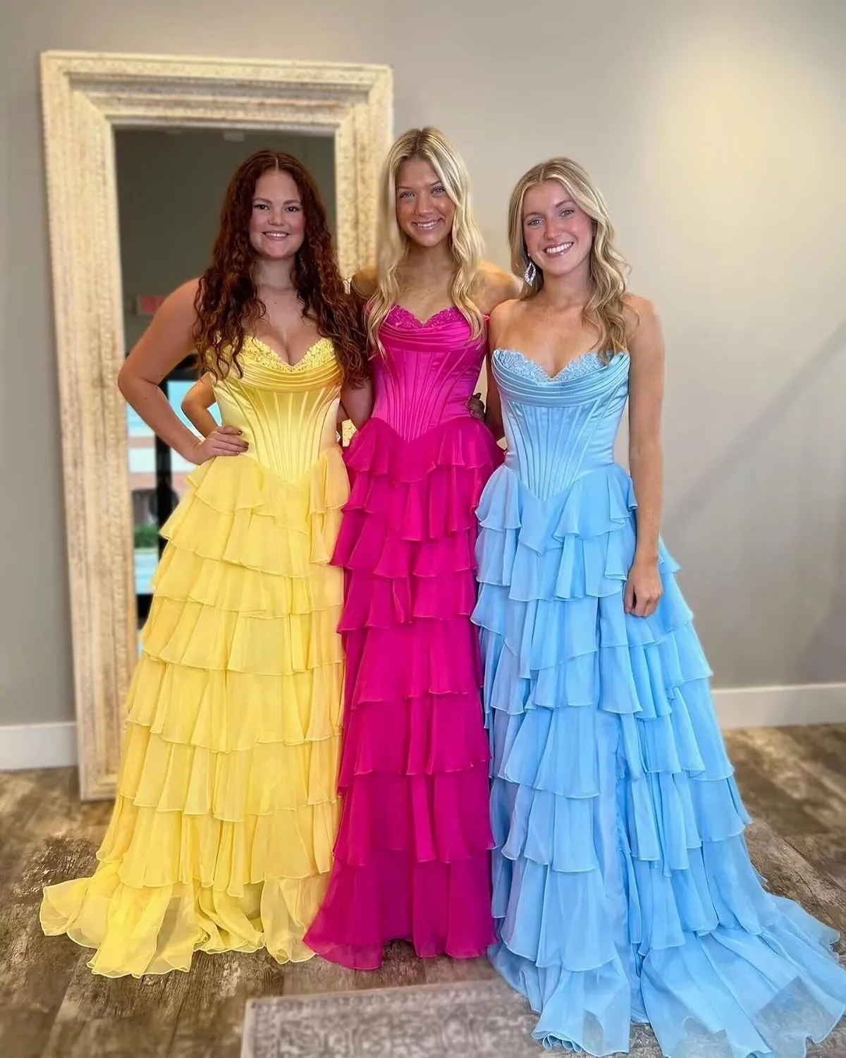 Strapless Long Prom Dresses for Women 2025 Corset Tiered Ruffle Formal Evening Gowns with Slit