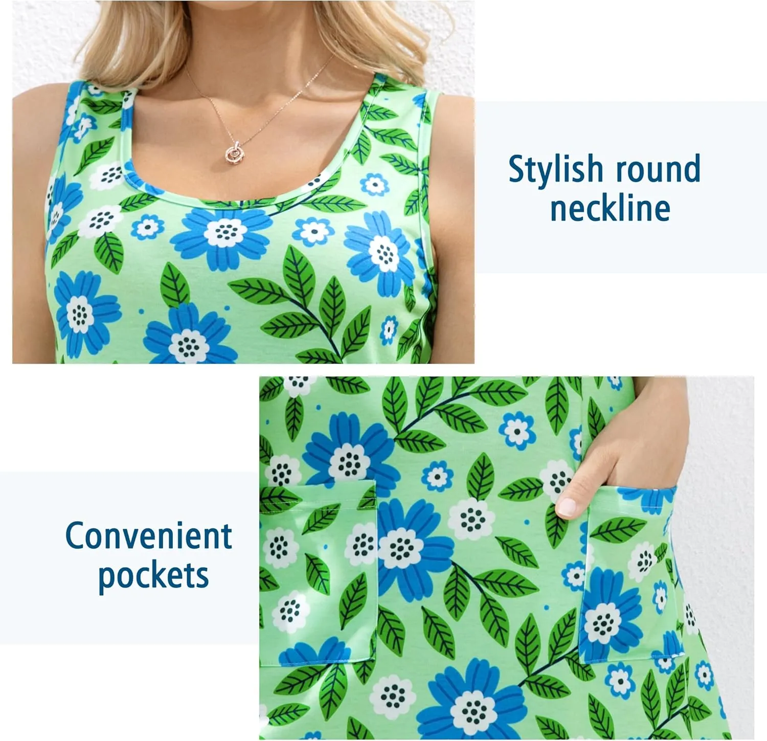 Summer Dresses for Women 2025 Beach Vacation Casual Loose Sleeveless T Shirt Dress Floral Sundresses with Pockets