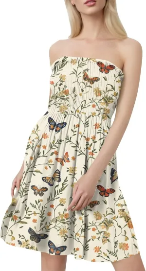 Summer Dresses for Women 2025 Strapless Floral Tube Dress Off shouldes Mini Boho Sundress Smocked Ruffle Sun Dress