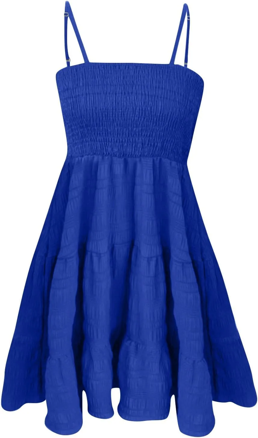 Sundresses for Women 2025 Smocked Spaghetti Strap Tiered Ruffe Mini Dress Flowy Summer Casual A Line Skater Dress