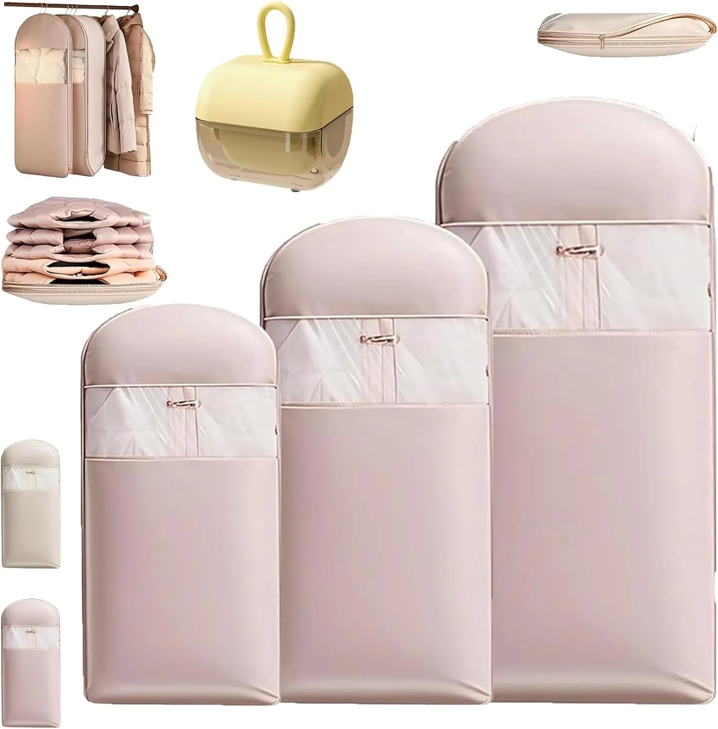 Tapinterior Hanging Garment Bag, Tapinterior Garment Bag, Space Saving Hanging Garment Bags with Self Compression Zipper, Dust Cover Clothes, for Suits, Dresses, Coats (Mix-Pink*3)
