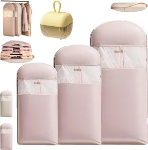 Tapinterior Hanging Garment Bag, Tapinterior Garment Bag, Space Saving Hanging Garment Bags with Self Compression Zipper, Dust Cover Clothes, for Suits, Dresses, Coats (Mix-Pink*3)