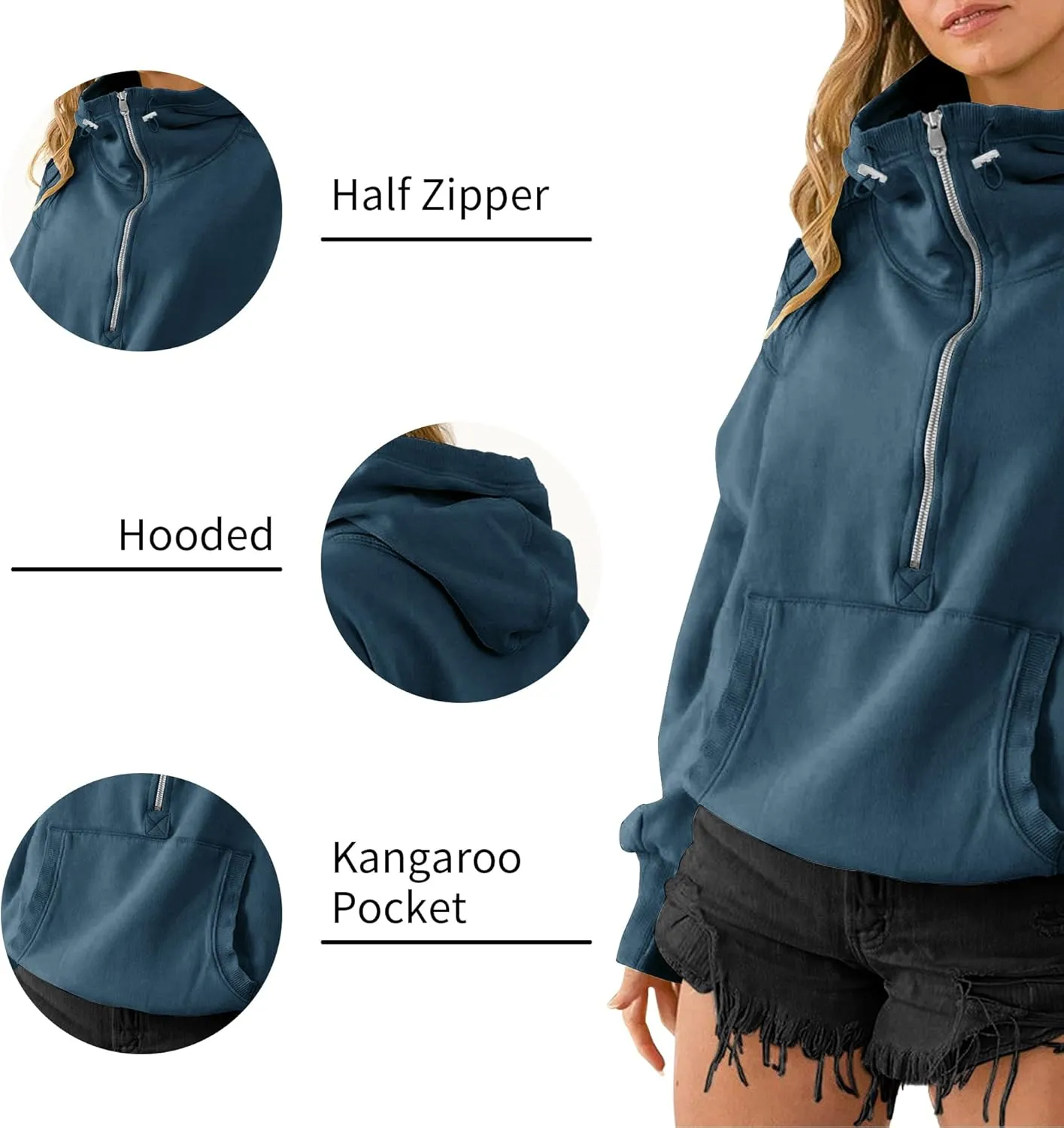 TBA High Neck Hoodies for Women Oversized Half Zip Drawstring Y2K Pullover Sweater Casual Long Sleeve Sweatshirt with Pockets