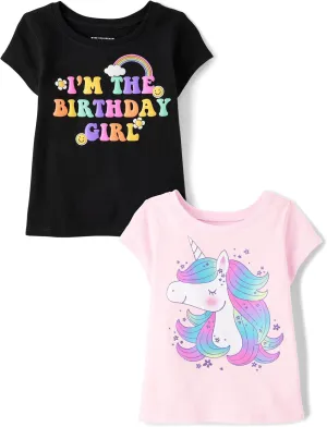 The Children's Place Baby and Toddler Girls' Assorted Everyday Short Sleeve Graphic T-Shirts, Multipack