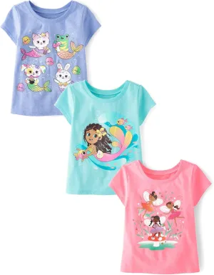The Children's Place Baby and Toddler Girls' Assorted Everyday Short Sleeve Graphic T-Shirts, Multipack