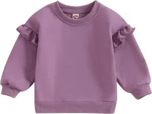 Toddler Baby Girl Long Sleeve Ruffle Sweatshirt Tops Basic Solid Color Oversized Sweater Shirts Kid Fall Clothes