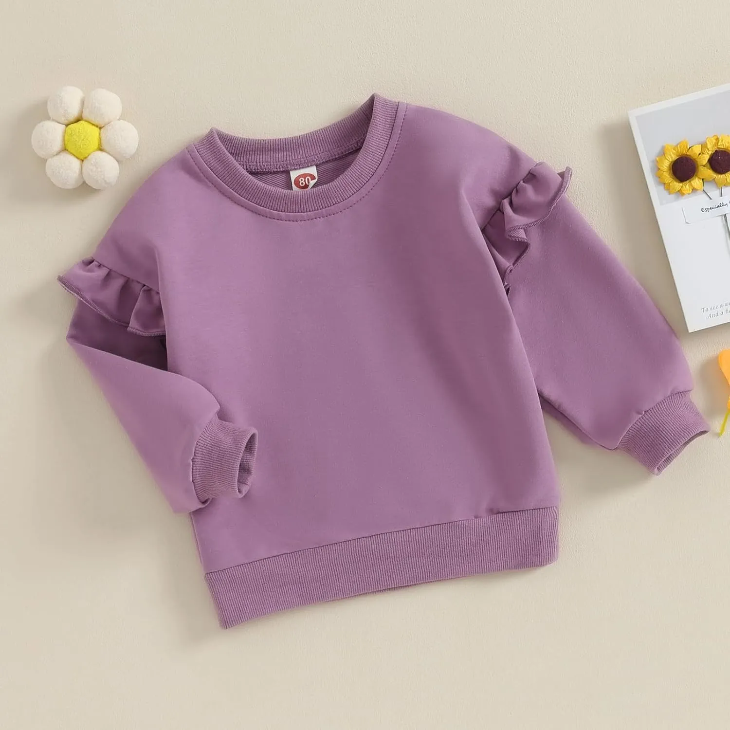 Toddler Baby Girl Long Sleeve Ruffle Sweatshirt Tops Basic Solid Color Oversized Sweater Shirts Kid Fall Clothes