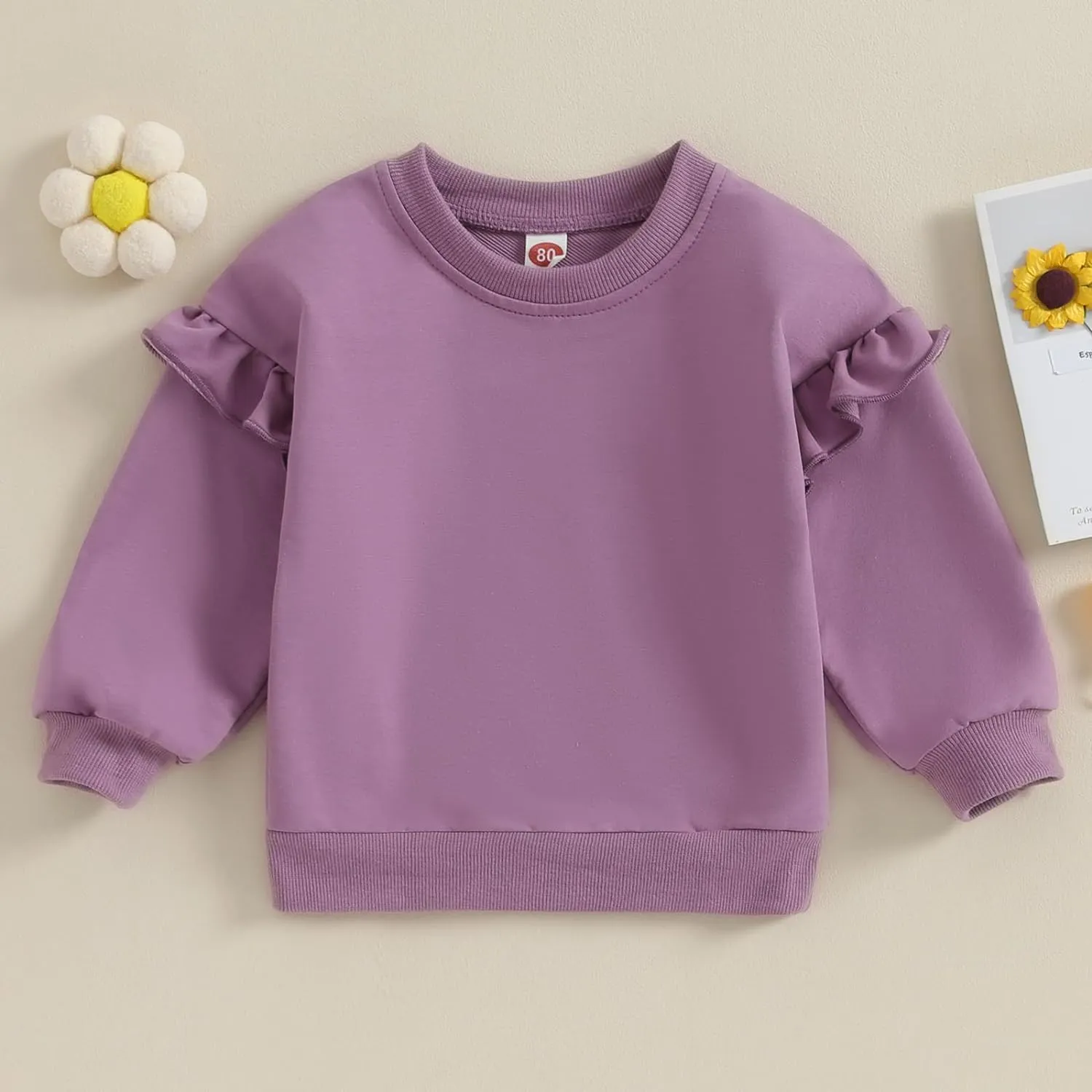 Toddler Baby Girl Long Sleeve Ruffle Sweatshirt Tops Basic Solid Color Oversized Sweater Shirts Kid Fall Clothes