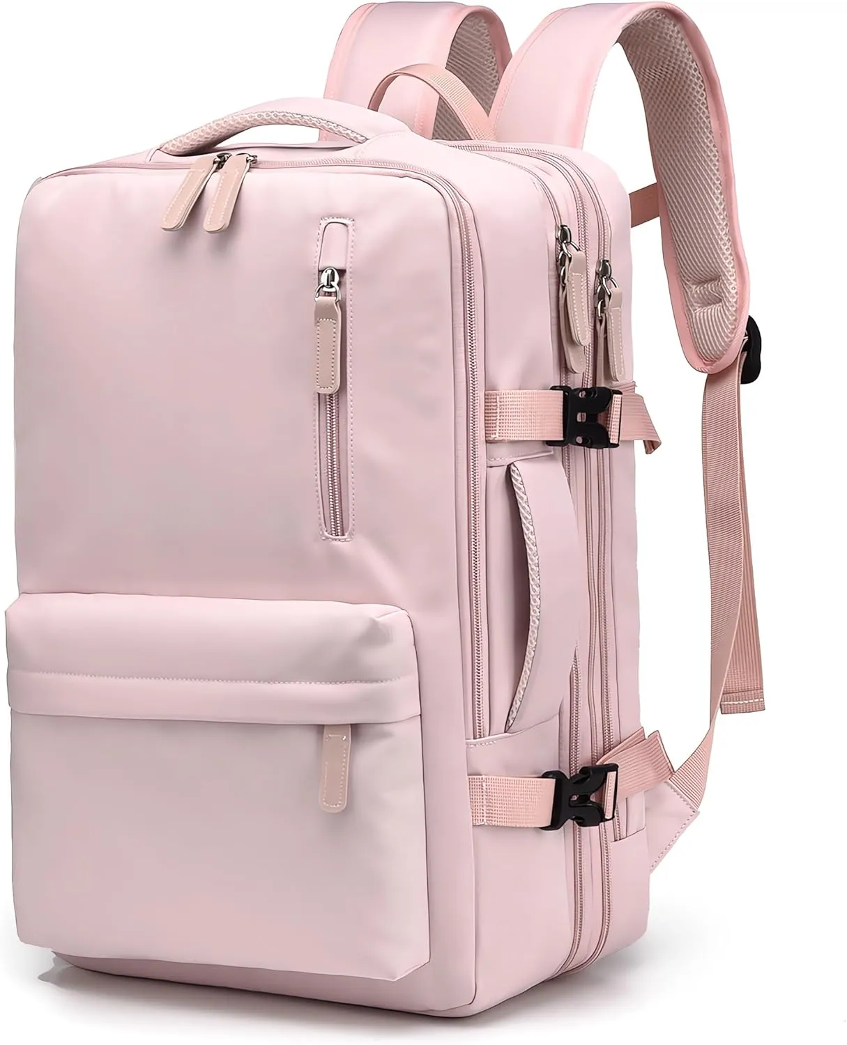 Travel Backpack, Expandable Carry on Backpack Flight Approved, with USB Charging Port, TSA Personal Item Travel Bag fits 15.6inch Laptop, Suitable for Men and Wome. Pink