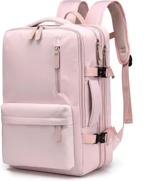 Travel Backpack, Expandable Carry on Backpack Flight Approved, with USB Charging Port, TSA Personal Item Travel Bag fits 15.6inch Laptop, Suitable for Men and Wome. Pink