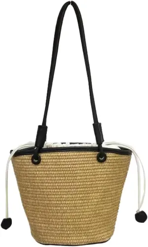 Trendy Womens Straw Shoulder Bag Casual Summer Beach Bags For Women Rattan Bucket Purses Straw Tote Handbags Travel Purse