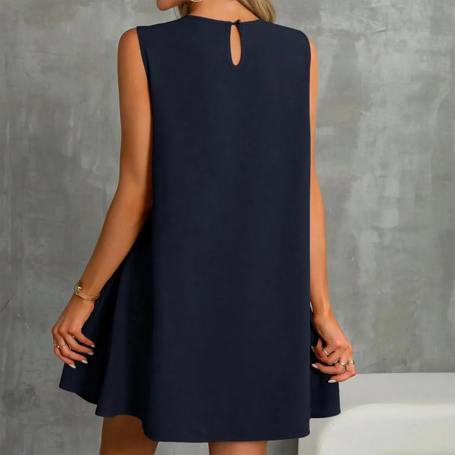 Tshirt Dress Women Summer Sleeveless Ruffle Hem Mini Dress Casual Crewneck T Shirt Dresses Cute Plain Sundresses 2025