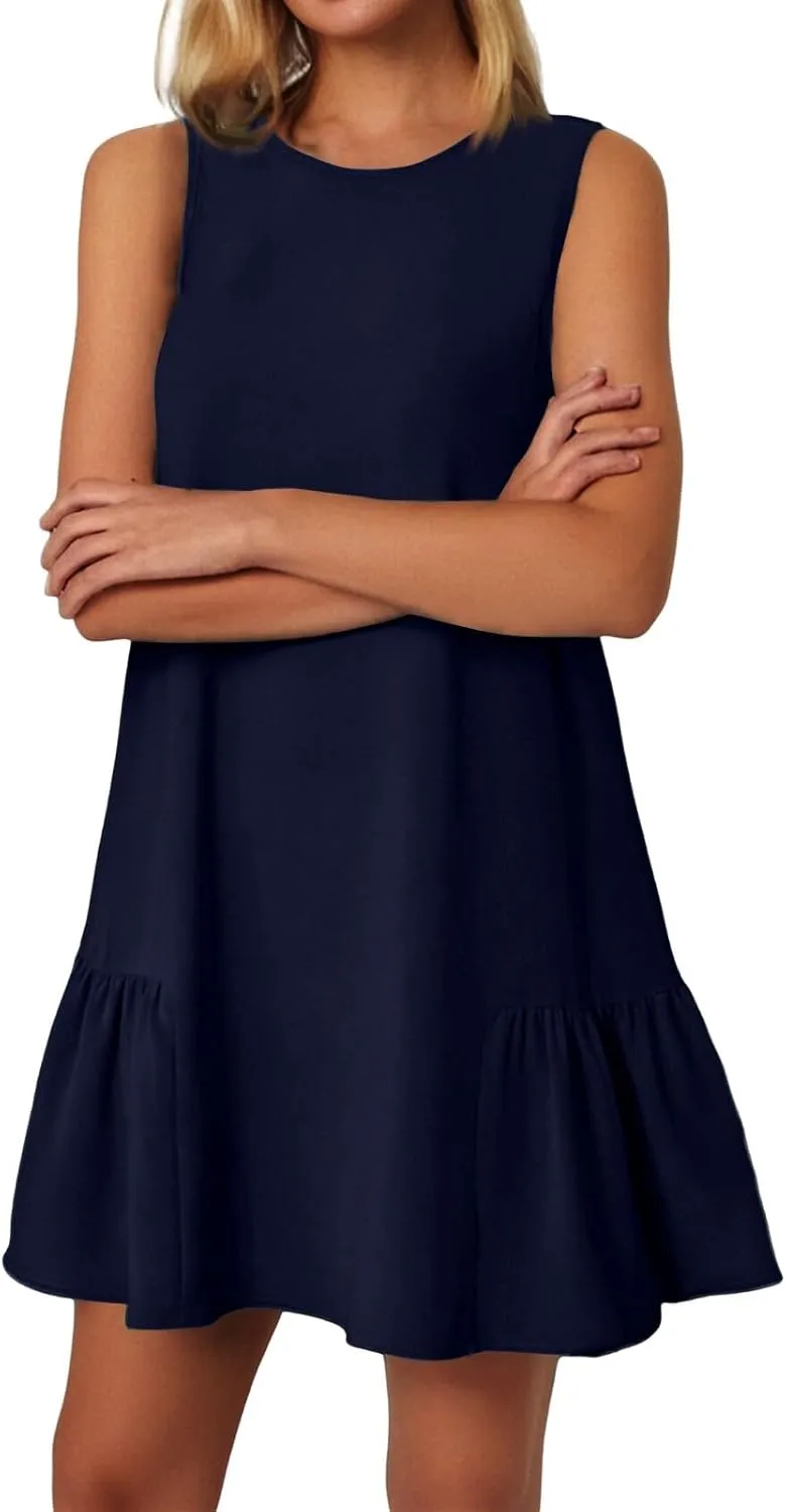Tshirt Dress Women Summer Sleeveless Ruffle Hem Mini Dress Casual Crewneck T Shirt Dresses Cute Plain Sundresses 2025