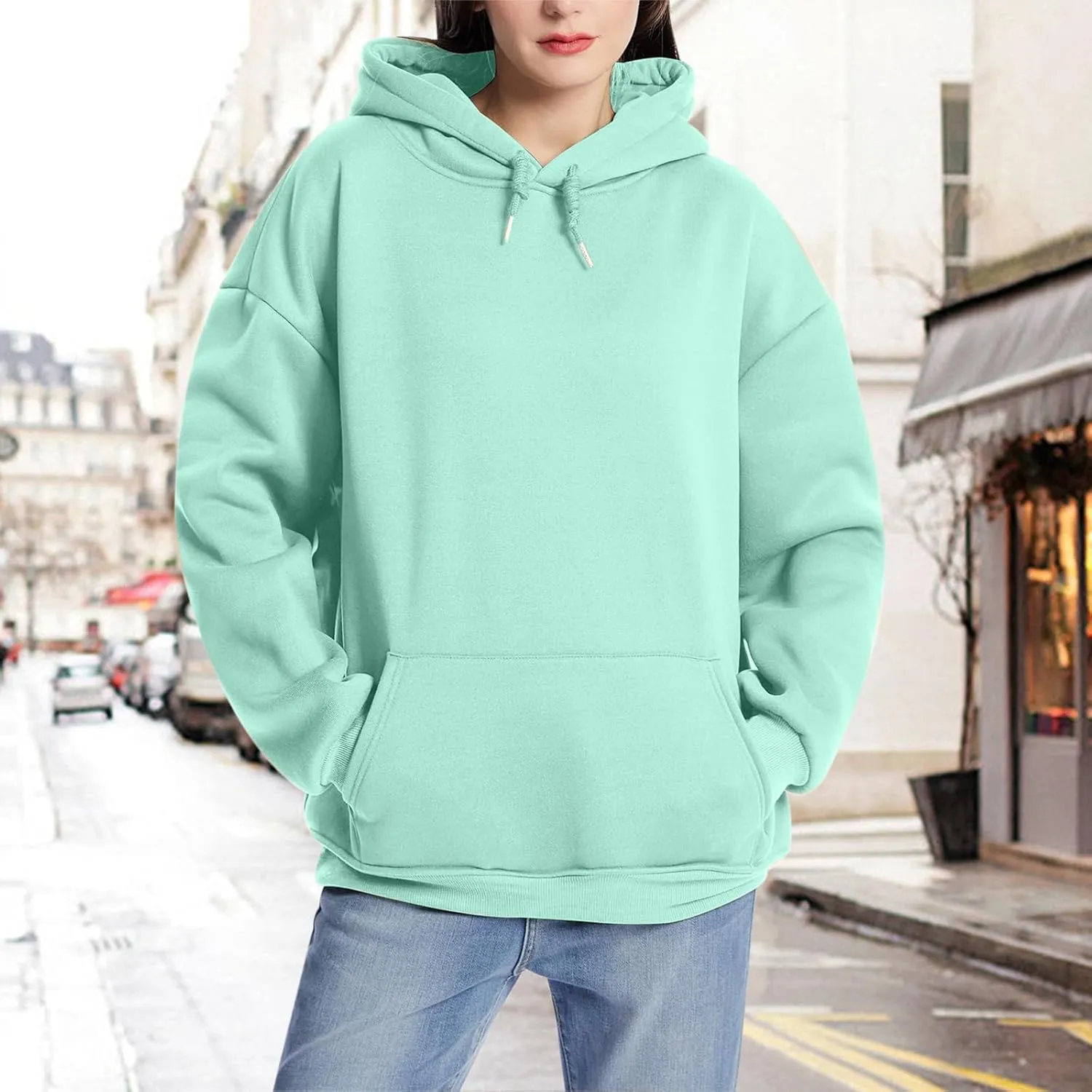 Tuislay Women Cute Graphic Oversized Hoodies Sweatshirts for Teen Girls Aesthetic Y2k Preppy Fleece Happy Hooded Pullover