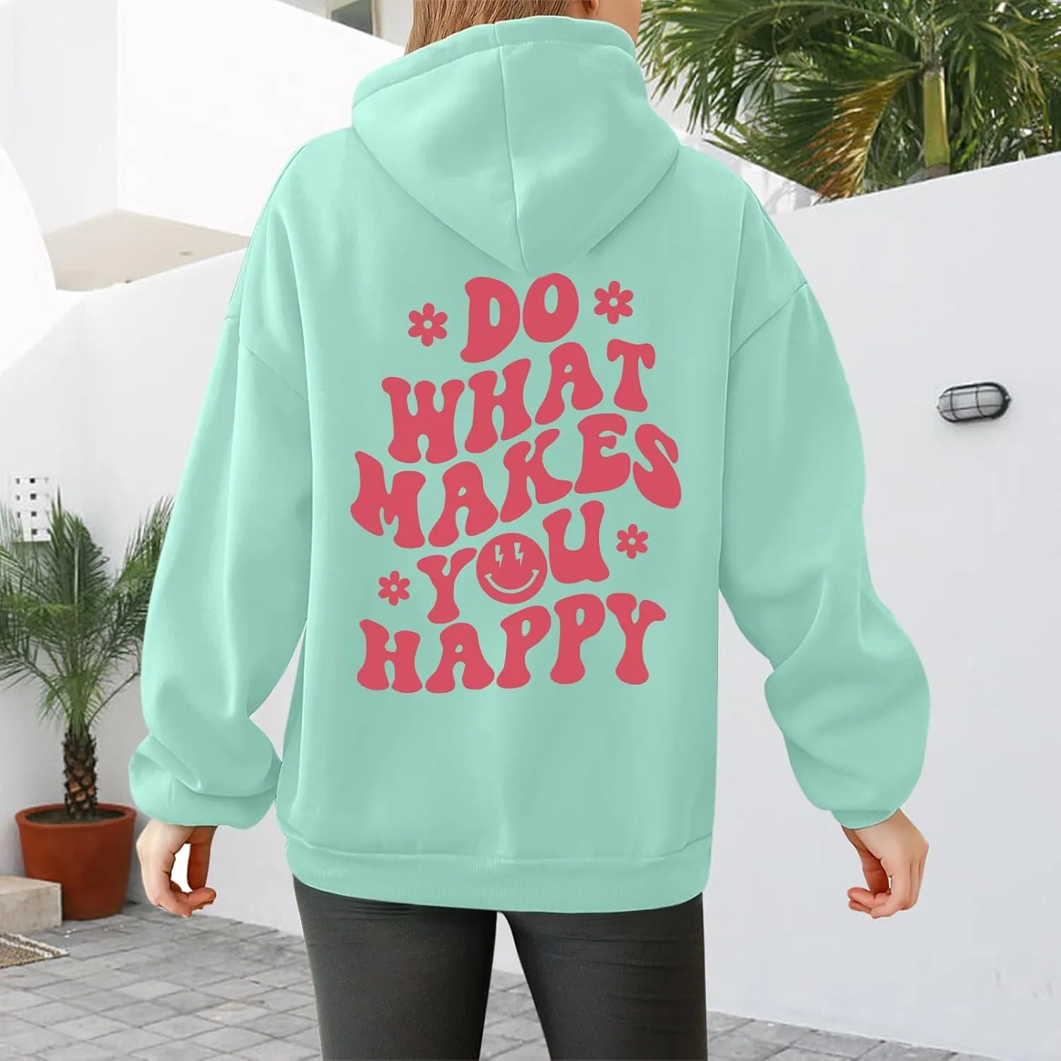 Tuislay Women Cute Graphic Oversized Hoodies Sweatshirts for Teen Girls Aesthetic Y2k Preppy Fleece Happy Hooded Pullover