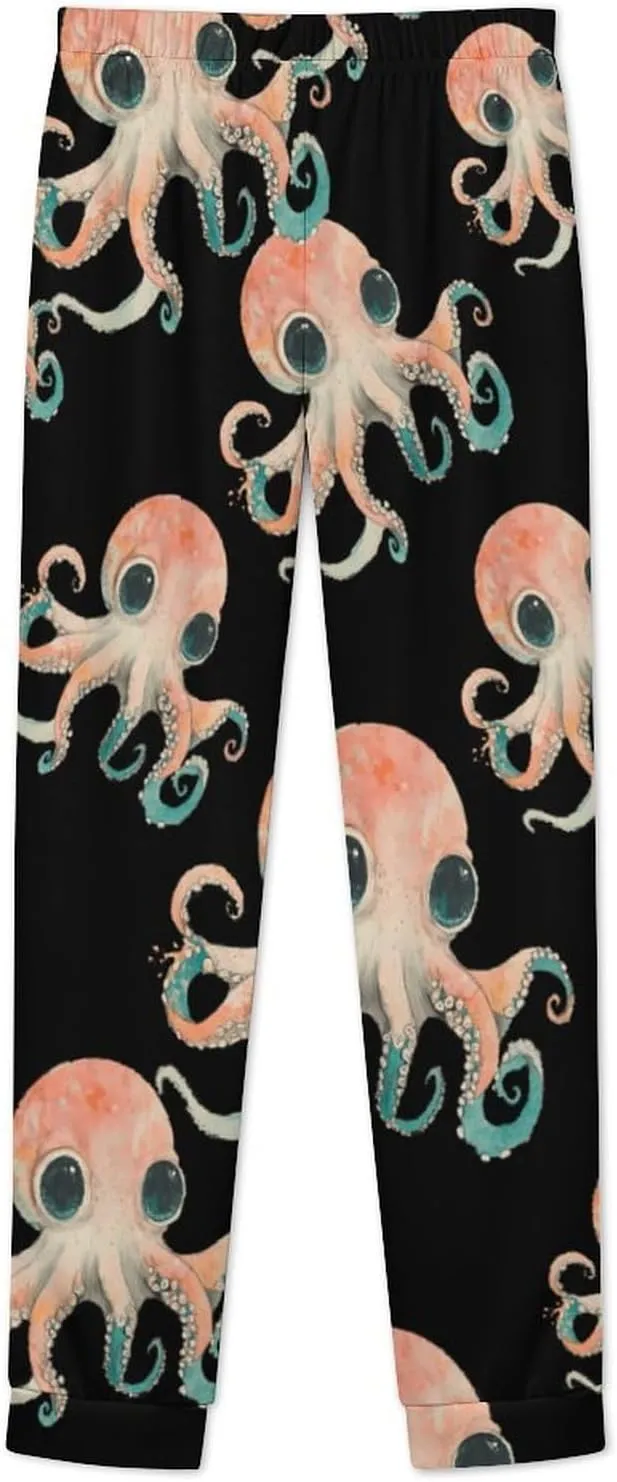 Vintage Octopuss Women's Pajama Set Long Sleeve T-shirts Top & Pant Comfort Sleepwear Loungewear