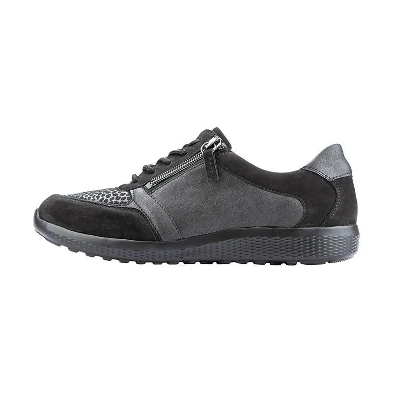 Waldlaufer Wide fitting M Ladies Black Trainers Leather Stretch M-Ira
