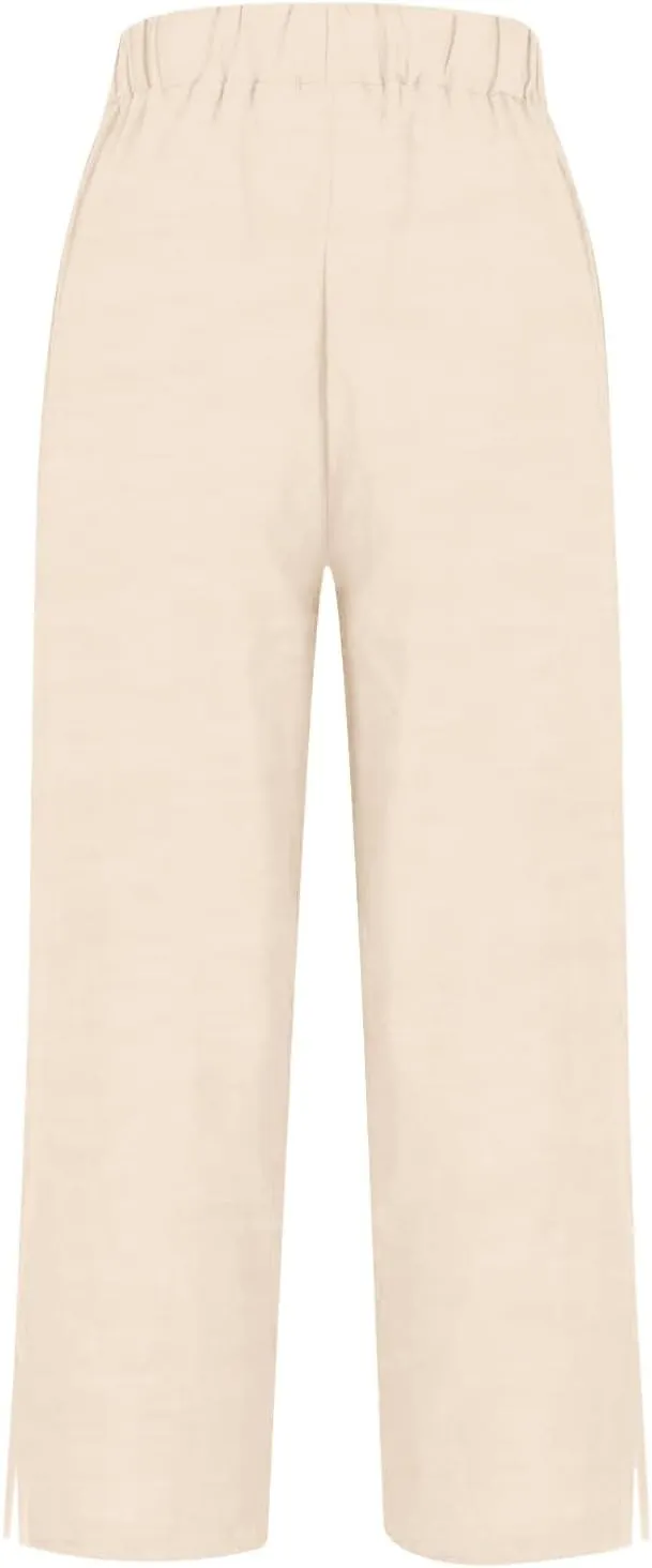 Wide Leg Pants Woman Solid Elastic Pants Long Drawstring Linen Women Waist Cotton Casual Womens Business Casual