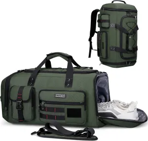 WITZMAN Travel Duffel Bags for Men Large Carry On Weekender Overnight Bag 3 in 1 Backpack with Shoe Compartment (B693 Army Green