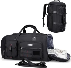 WITZMAN Travel Duffel Bags for Men Large Carry On Weekender Overnight Bag 3 in 1 Backpack with Shoe Compartment B693 Black