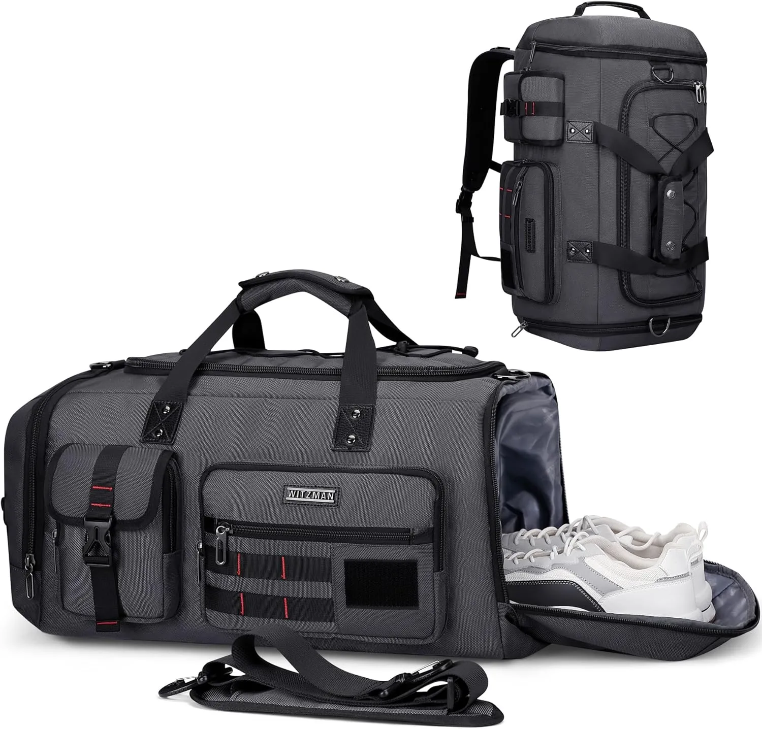 WITZMAN Travel Duffel Bags for Men Large Carry On Weekender Overnight Bag 3 in 1 Backpack with Shoe Compartment B693 Silvery Grey)
