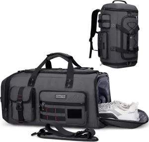 WITZMAN Travel Duffel Bags for Men Large Carry On Weekender Overnight Bag 3 in 1 Backpack with Shoe Compartment B693 Silvery Grey)