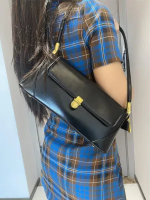 Women Black Shoulder Bags Vintage Handbag Retro Classic Small Purse 90s Buckle Closure