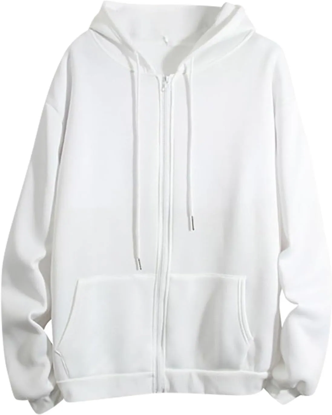 Women Casual Full Zip Up Hoodie Comfy Loose Long Sleeve Sweatshirt Solid Color Drawstring Jacket with Pockets