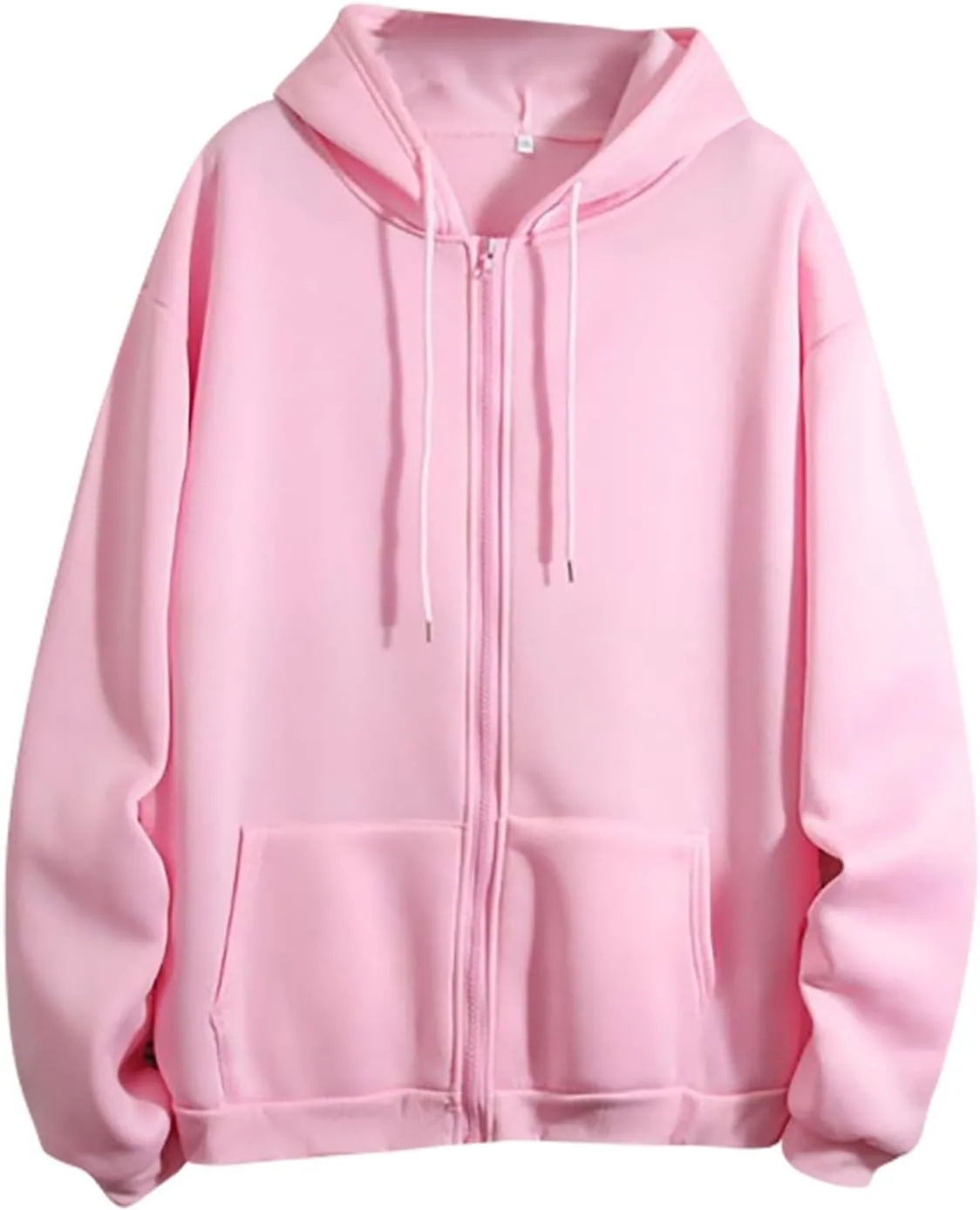 Women Casual Full Zip Up Hoodie Comfy Loose Long Sleeve Sweatshirt Solid Color Drawstring Jacket with Pockets