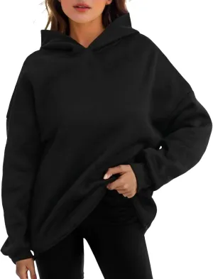 Women Hoodies Sweatshirts Trendy Oversized Hooded Sweater Solid Raglan Sleeve Pockets Pullover Loose Y2K Workout Tops