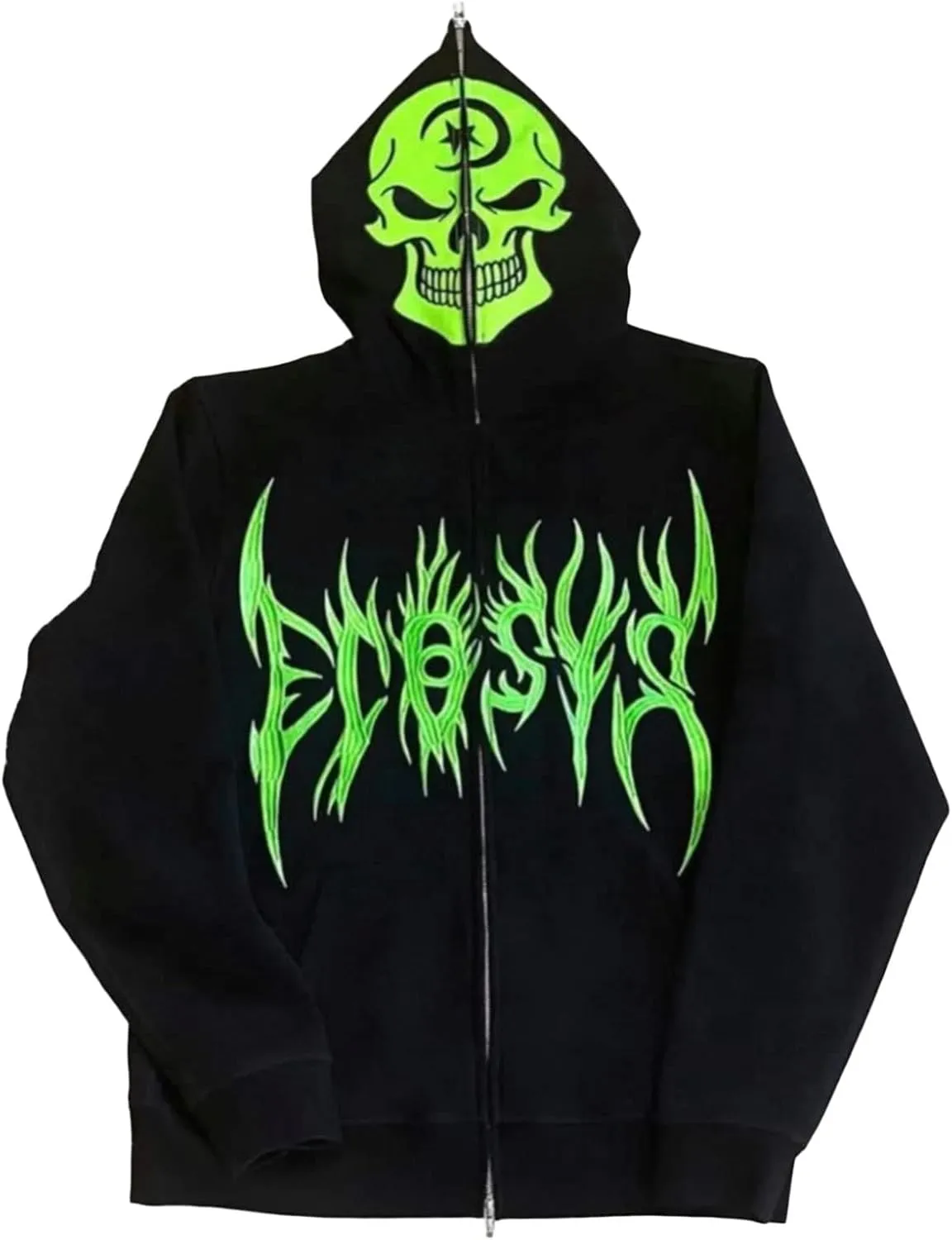 Women Men Rhinestone Graphic Zip up Hoodies Long Sleeve Oversized Gothic 90s Aesthetic Sweatshirt Jacket Streetwear