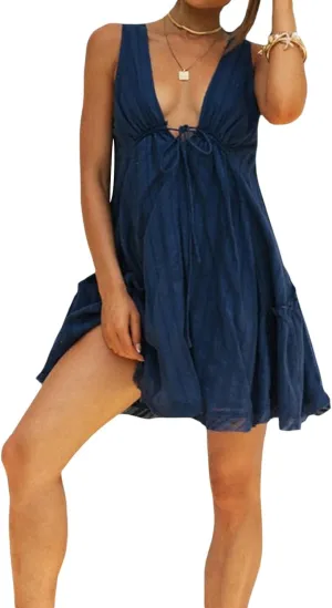 Women Sexy Lace Slip Dress Sleeveless U-Neck Lace Flowy Ruffle A Line Mini Cami Dress Cocktail Party Club Dresses