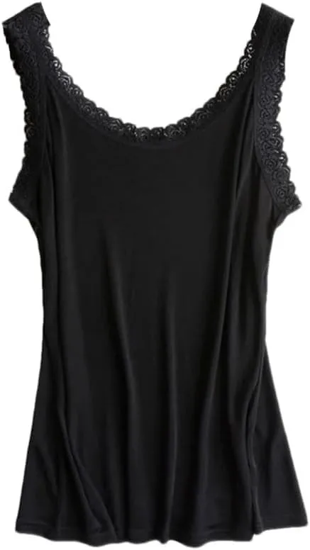 Women Silk Camis Camisoles Bottoming Shirt Casual Solid Lace T-Shirts Tee Tops