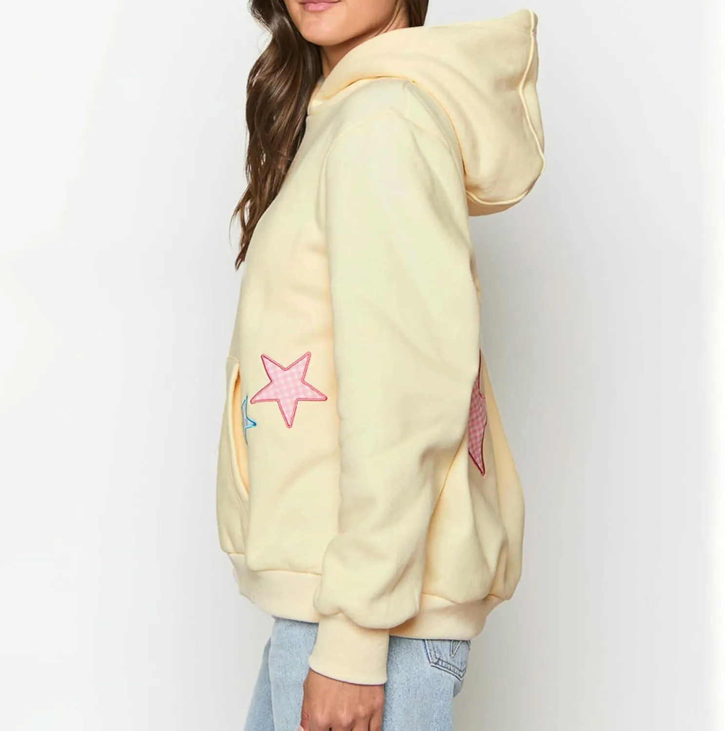 Women Y2k Hoodies Embroidery Star Graphic Oversized Sweatshirts Teen Girls Vintage Aesthetic Hooded Pullover Sweater