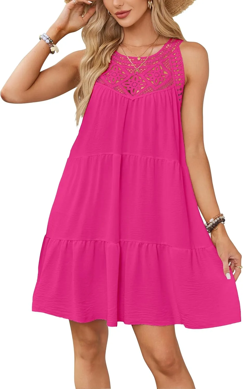 Women's 2024 Summer Halter Dress, Boho Sleeveless Sundress, Casual Flowy Beach Vacation A-line Loose Mini Sun Dress