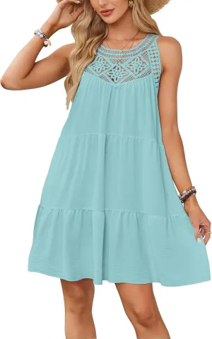 Women's 2024 Summer Halter Dress, Boho Sleeveless Sundress, Casual Flowy Beach Vacation A-line Loose Mini Sun Dress
