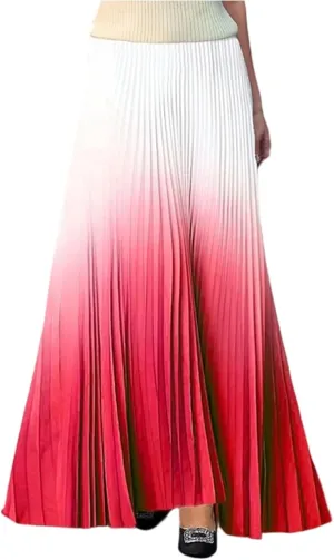 Women's Casual Pleated Gradient Summer High Waist A-line Swing Floor-Length Beach Skirt