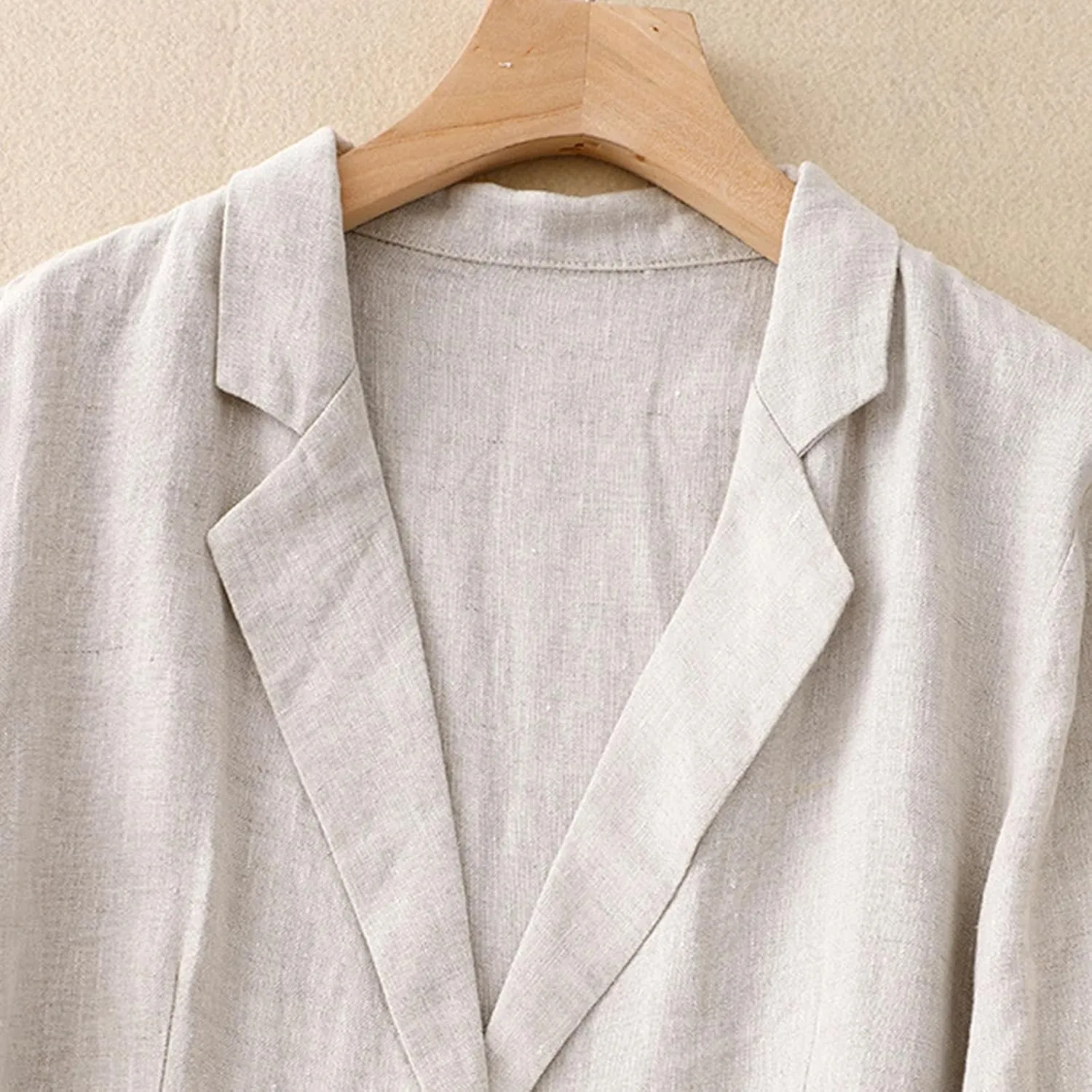 Womens Cotton Linen Blazer Notch Lapel Single Breasted Suit Coat Jackets Boyfriend Loose Casual Comfy Blazer Jacket