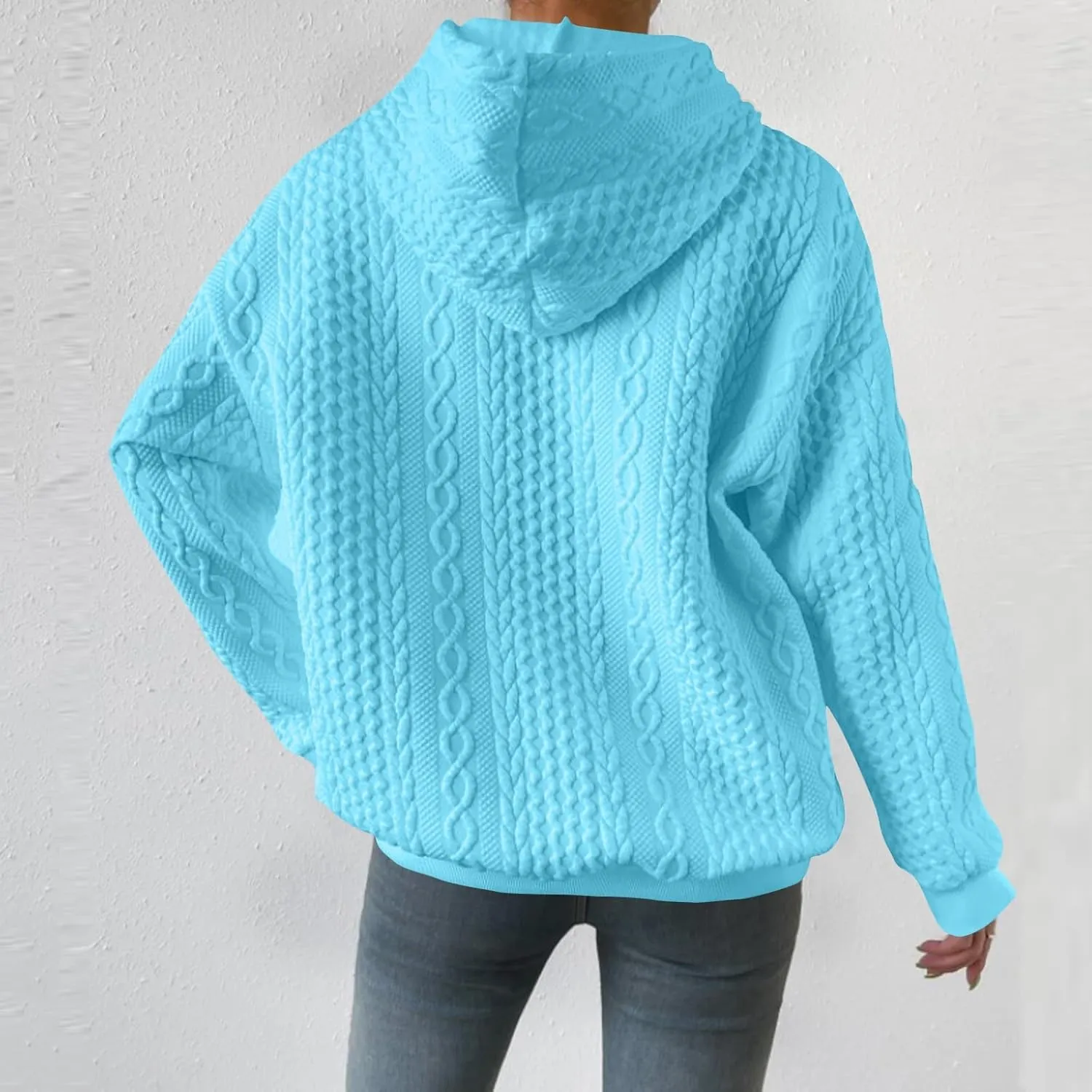 Womens Essentials Hoodie Oversized Cable Knit Hoodies Casual Long Sleeve Drawstring Pullover Sweater Fall Outfits 2024
