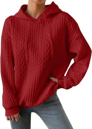 Womens Essentials Hoodie Oversized Cable Knit Hoodies Casual Long Sleeve Drawstring Pullover Sweater Fall Outfits 2024
