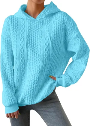 Womens Essentials Hoodie Oversized Cable Knit Hoodies Casual Long Sleeve Drawstring Pullover Sweater Fall Outfits 2024