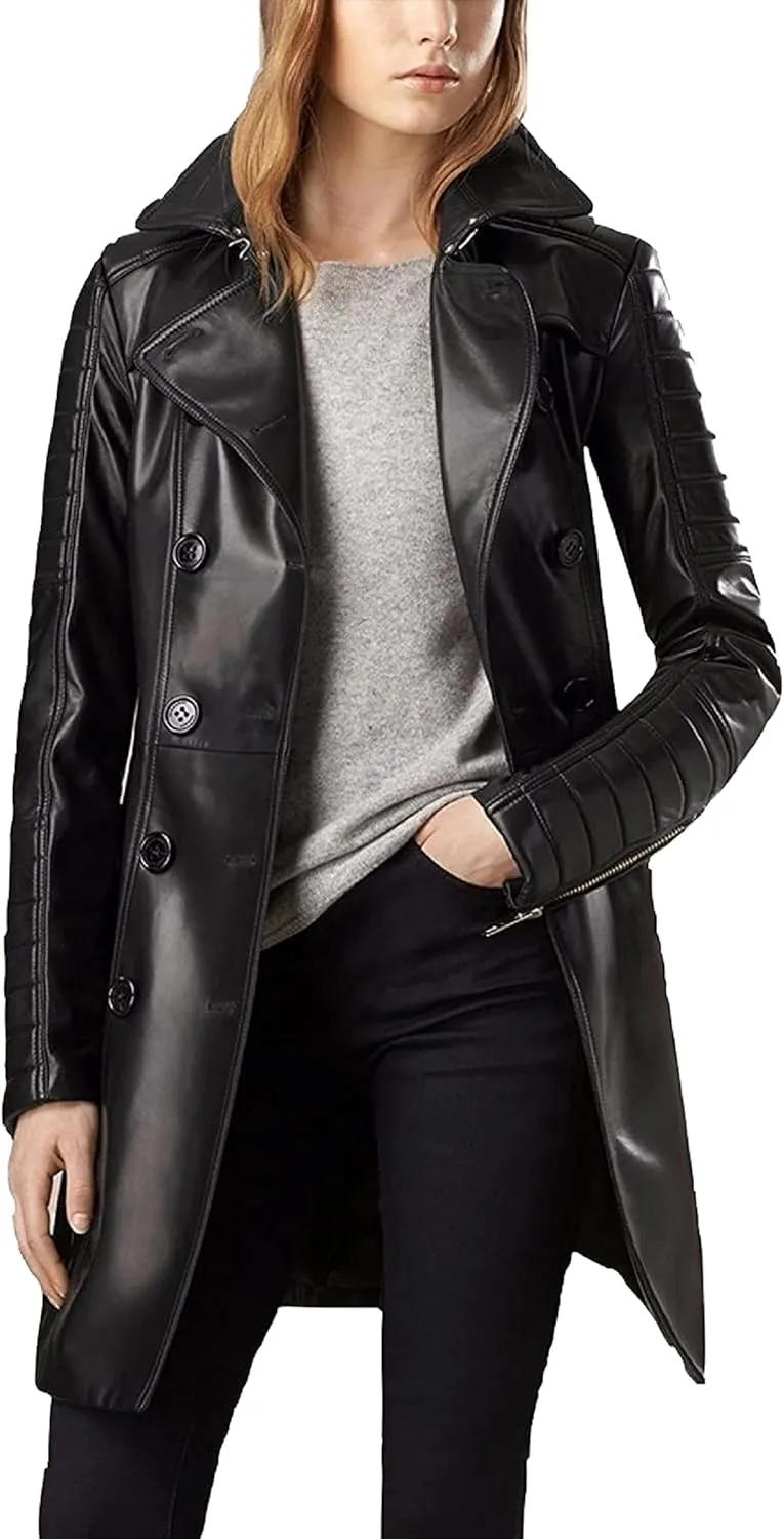 Womens Fashion Outdoor Wet Look Clothing Trench Coat Raincoat Black Pu Leather Wear PVC