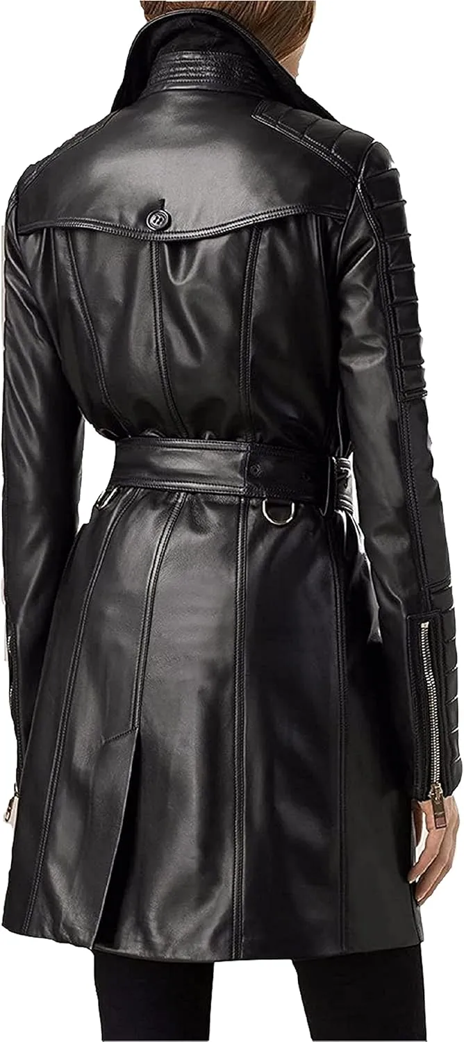 Womens Fashion Outdoor Wet Look Clothing Trench Coat Raincoat Black Pu Leather Wear PVC