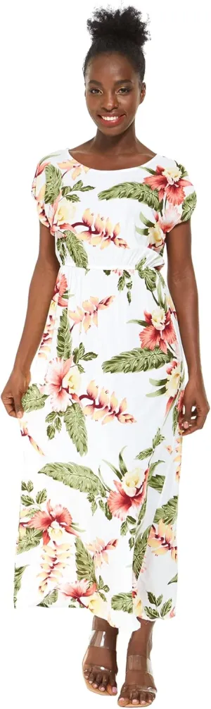 Women's Hawaiian Luau Cap Sleeve Maxi Simple Dress in Pineapple Garden